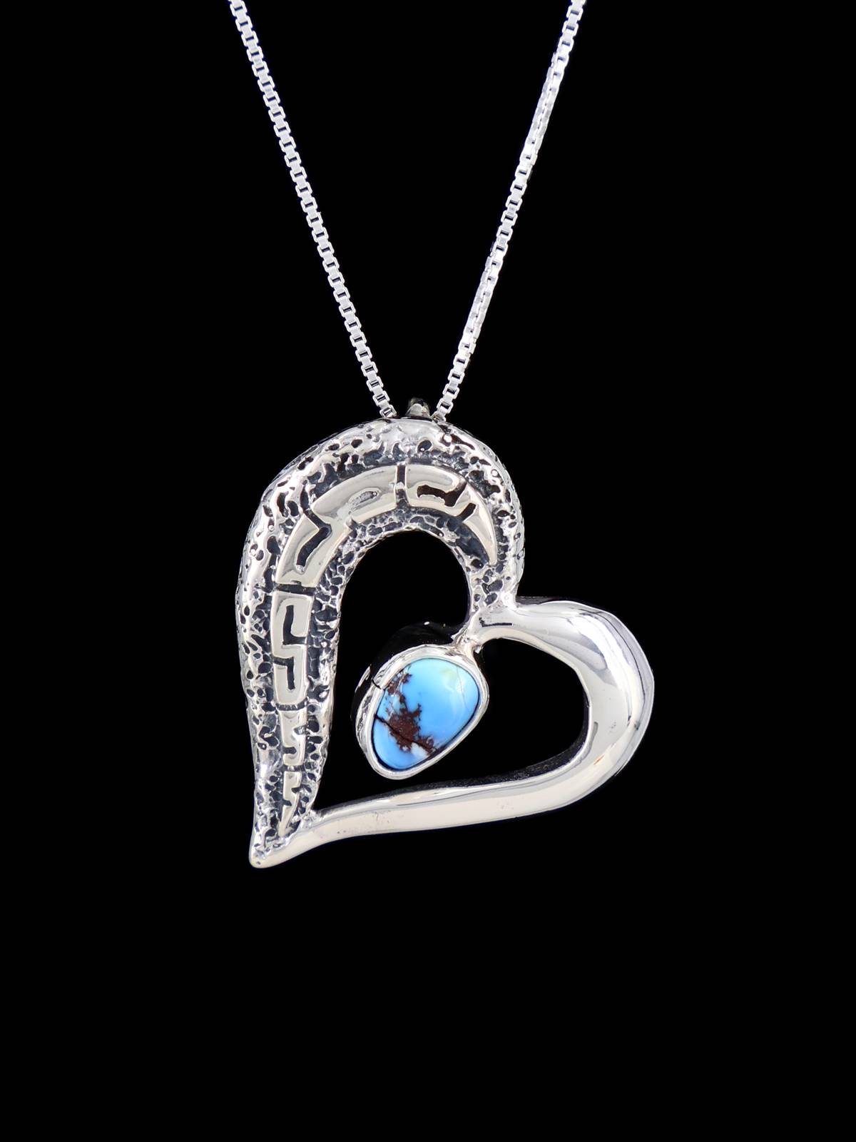 Navajo Sterling Silver Golden Hill Turquoise Heart Pendant - PuebloDirect.com