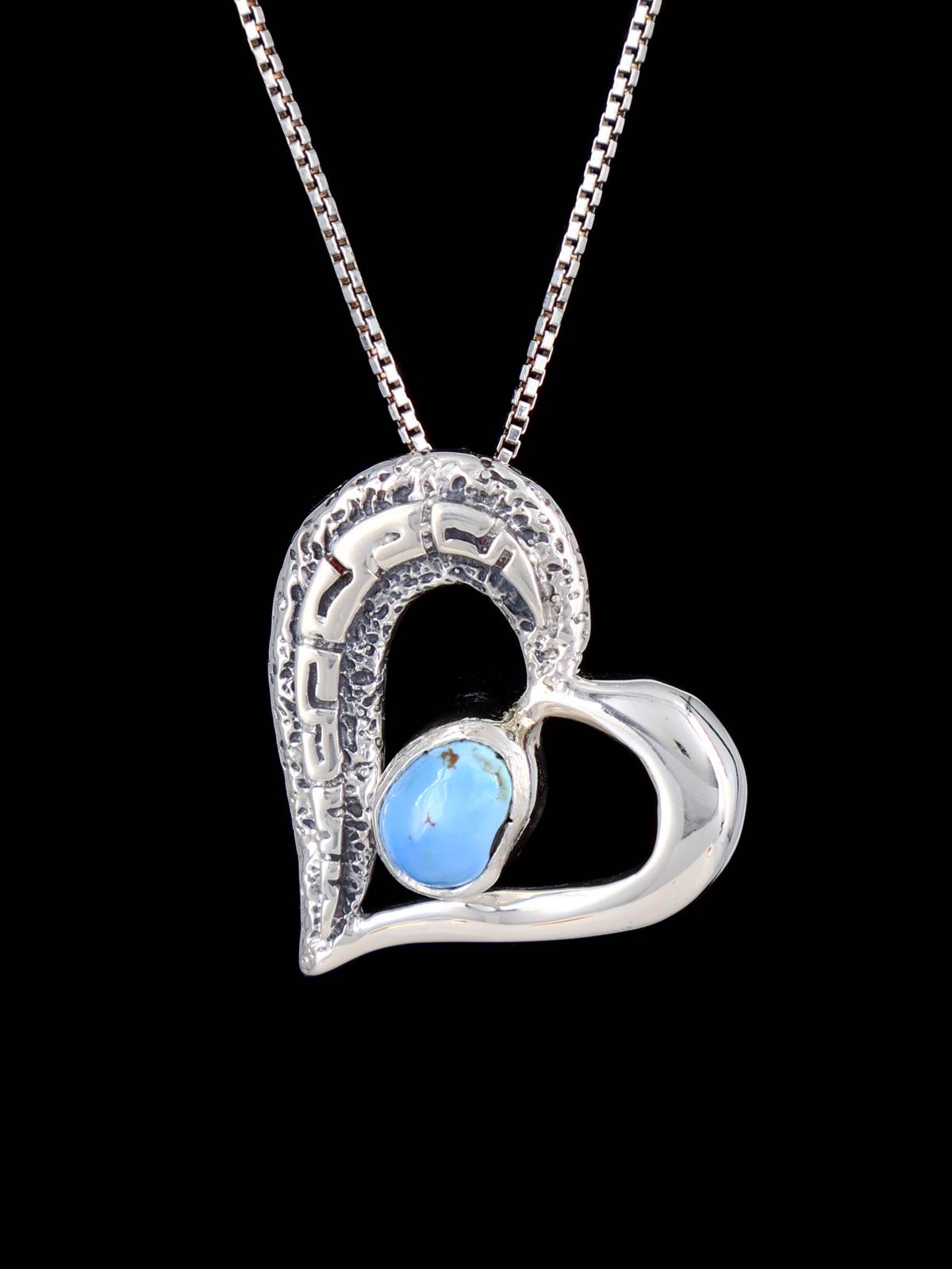 Navajo Sterling Silver Golden Hill Turquoise Heart Pendant - PuebloDirect.com