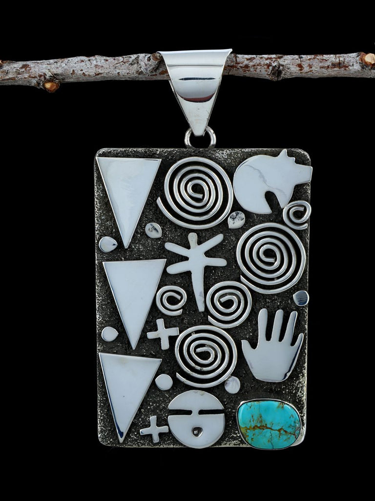 Navajo Sterling Silver and Turquoise Petroglyph Pendant - PuebloDirect.com