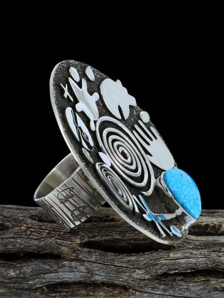 Adjustable Kingman Turquoise Sterling Silver Ring, Size 7+ - PuebloDirect.com
