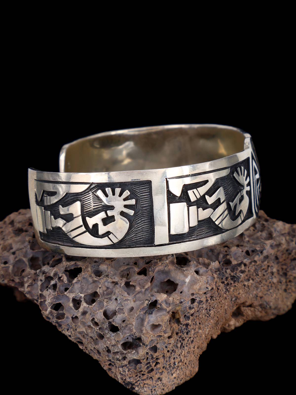 Estate Sterling Silver Hopi Overlay Bracelet - PuebloDirect.com