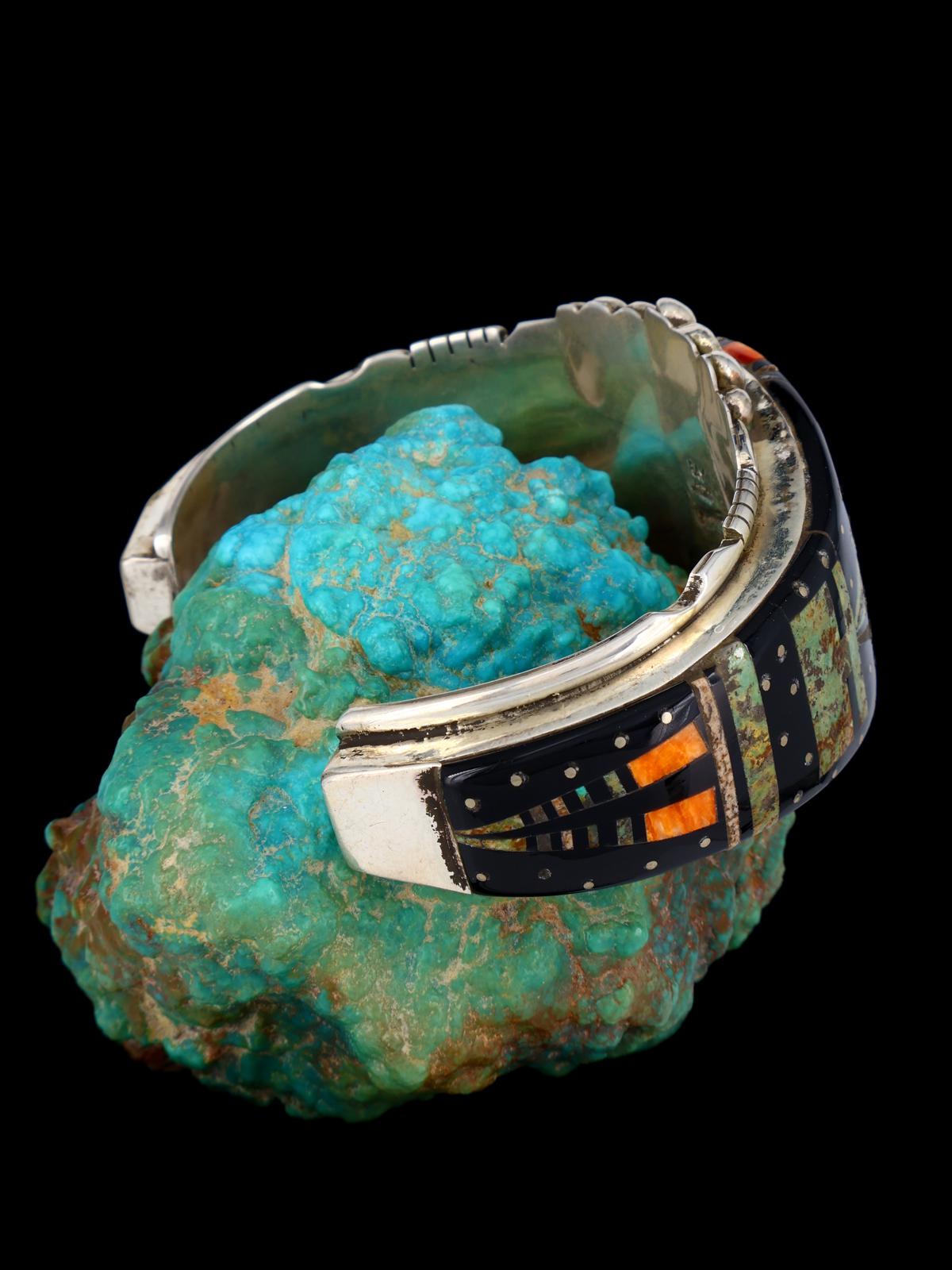 Estate Vintage Jewelry Sterling Silver Inlay Cuff Bracelet - PuebloDirect.com