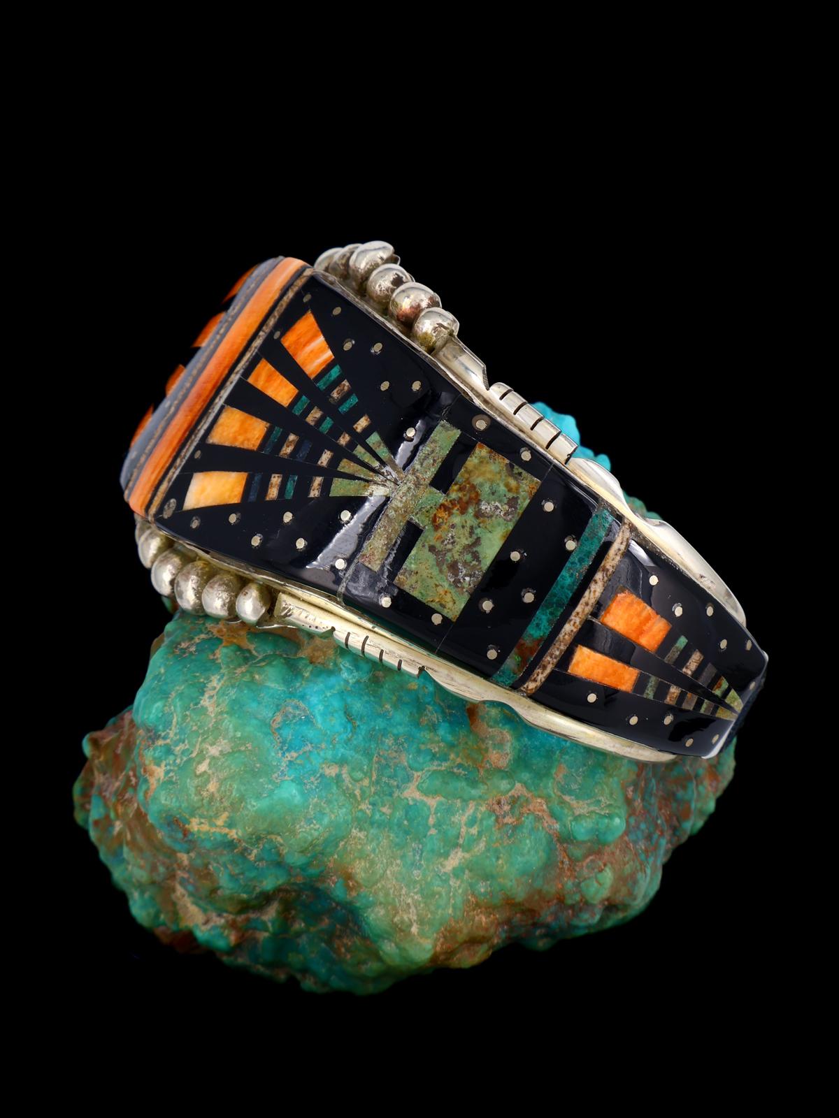 Estate Vintage Jewelry Sterling Silver Inlay Cuff Bracelet - PuebloDirect.com