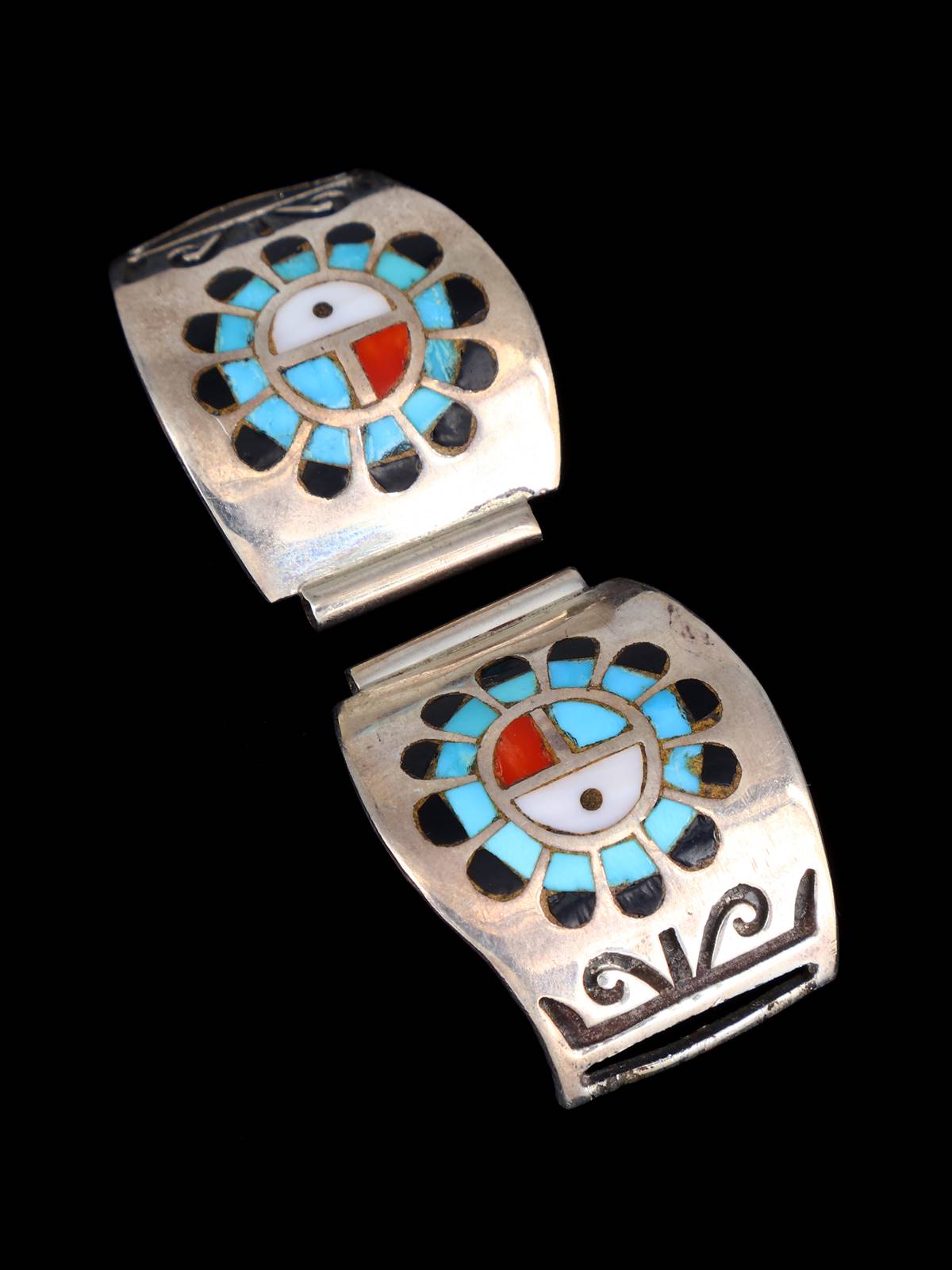 Estate Zuni Jewelry Sterling Silver Inlaid Watch Tips - PuebloDirect.com