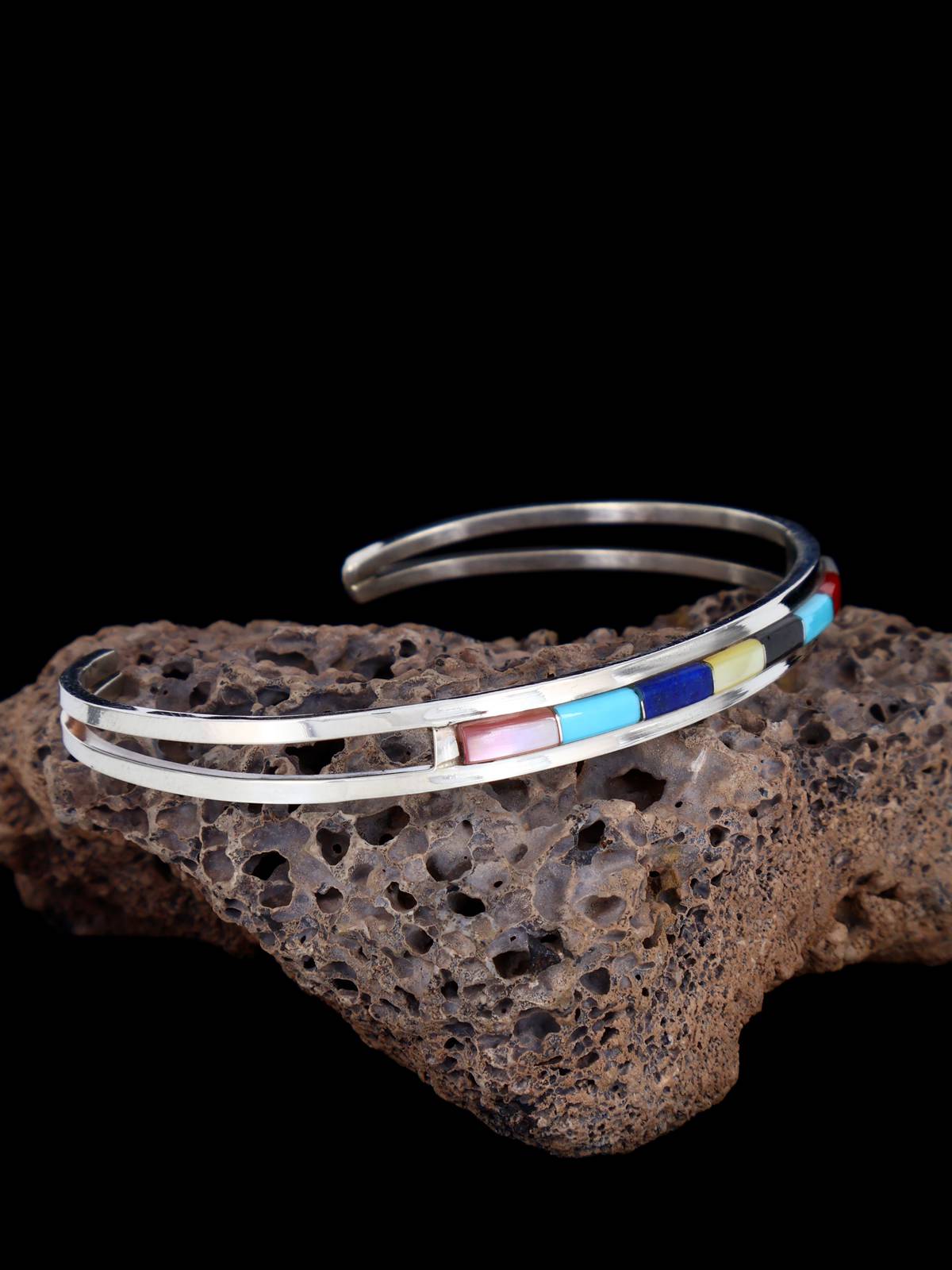 Native American Zuni Multi Stone Inlay Bracelet - PuebloDirect.com
