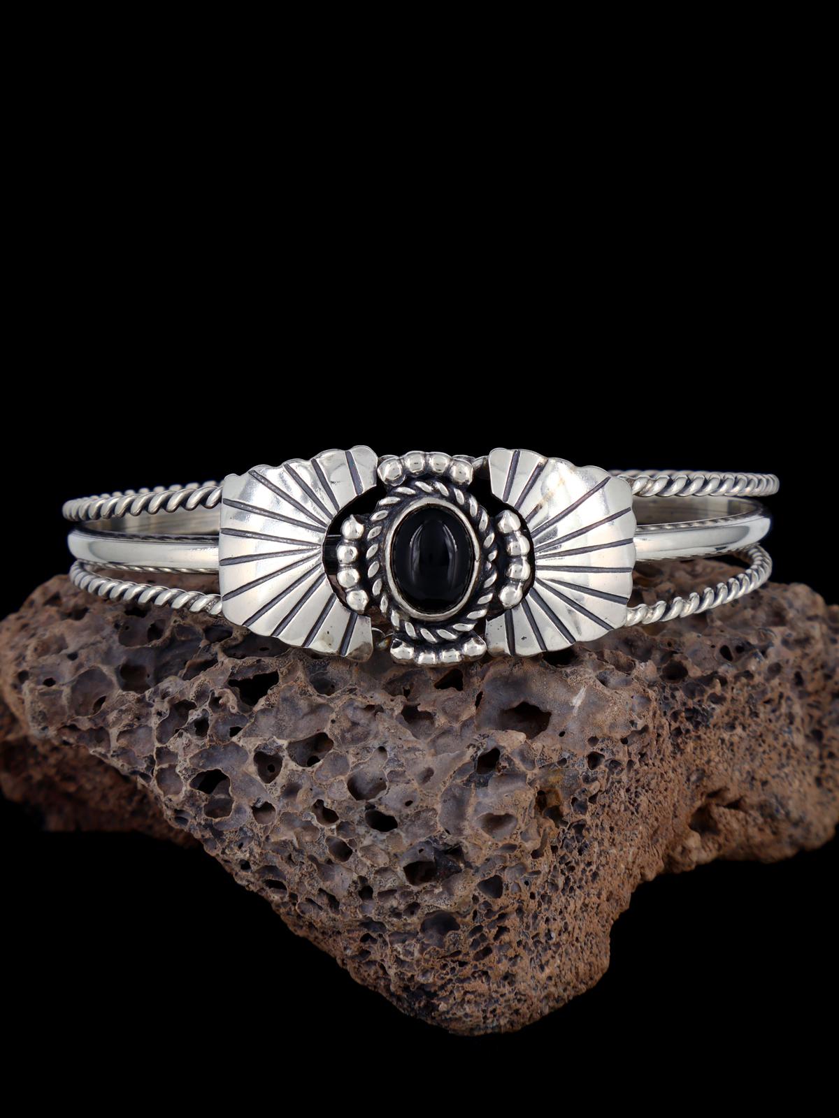 Native American Jewelry Sterling Silver Onyx Cuff Bracelet - PuebloDirect.com