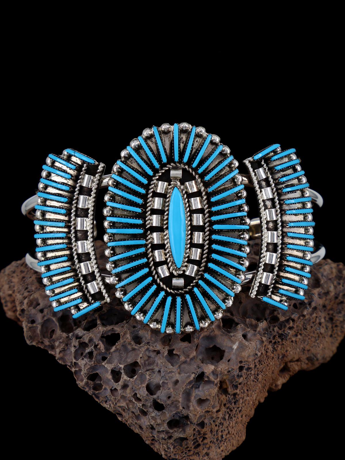 Sterling Silver Turquoise Needle Point Zuni Bracelet - PuebloDirect.com