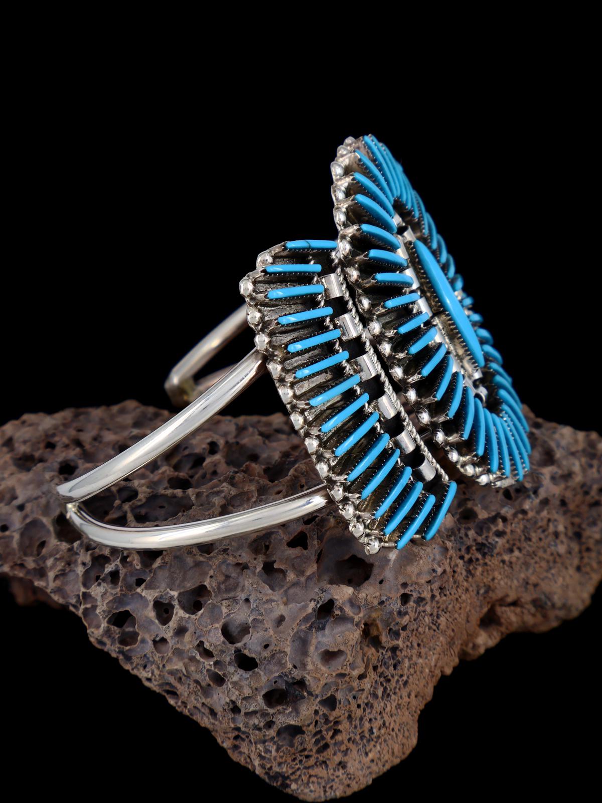 Sterling Silver Turquoise Needle Point Zuni Bracelet - PuebloDirect.com
