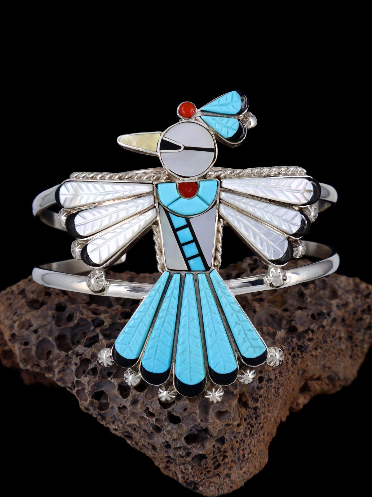 Native American Jewelry Zuni Inlay Thunderbird Cuff Bracelet - PuebloDirect.com