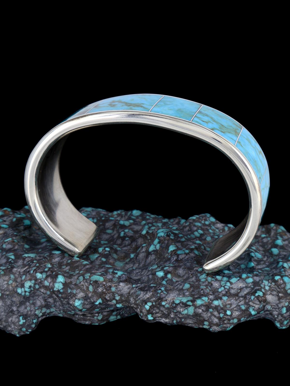 Zuni Inlay Sterling Silver Turquoise Cuff Bracelet - PuebloDirect.com