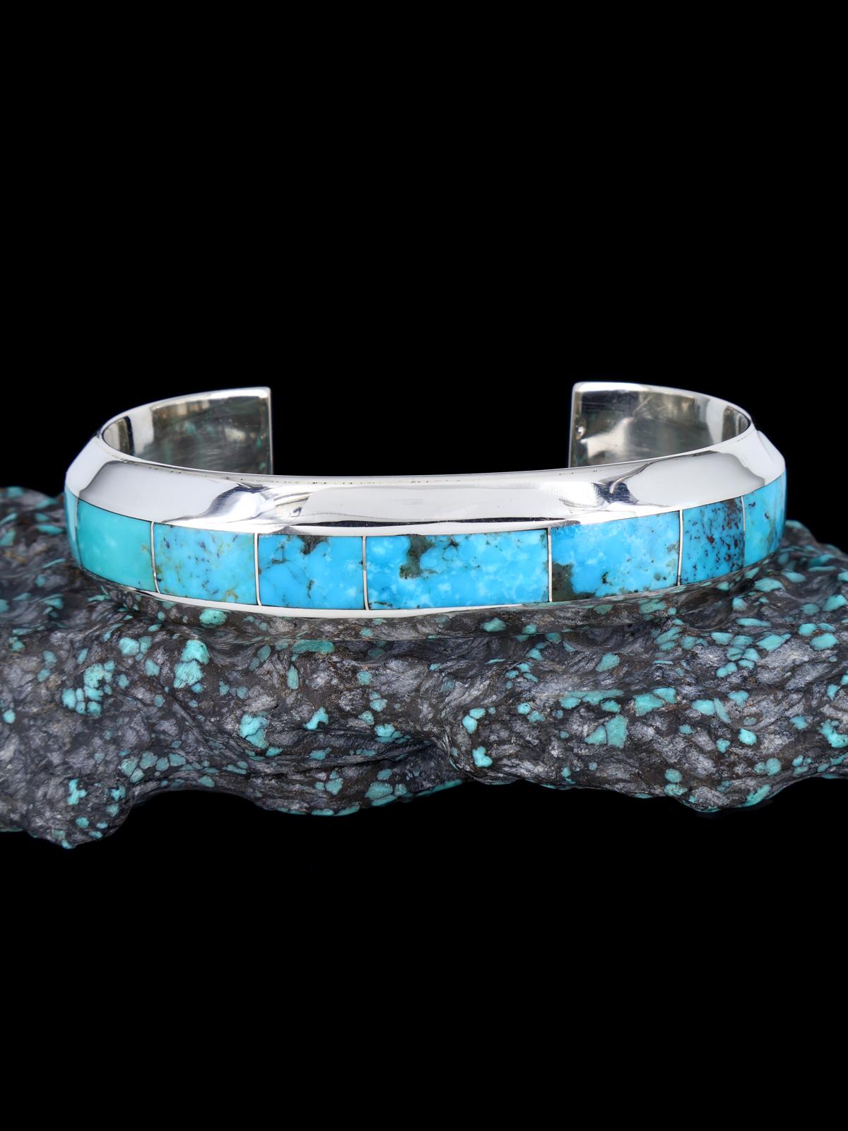 Native American Zuni Turquoise Inlay Cuff Bracelet - PuebloDirect.com