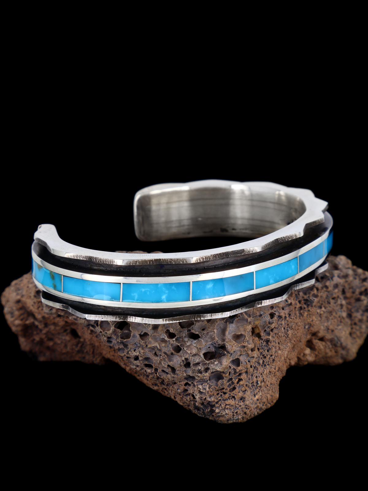 Zuni Inlay Sterling Silver Turquoise Cuff Bracelet - PuebloDirect.com