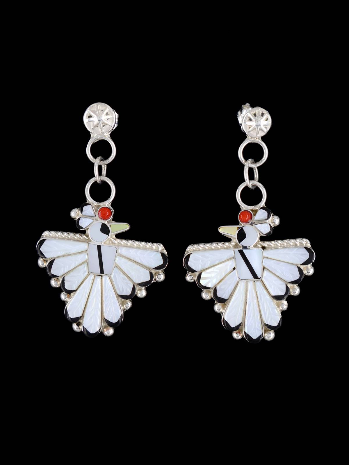 Zuni Mother of Pearl Inlay Post Thunderbird Earrings - PuebloDirect.com
