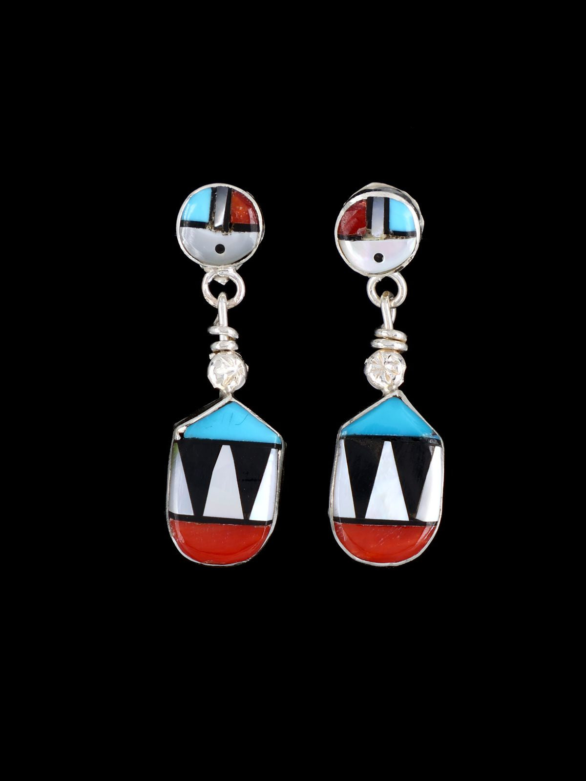 Zuni Inlay Sunface Post Earrings - PuebloDirect.com