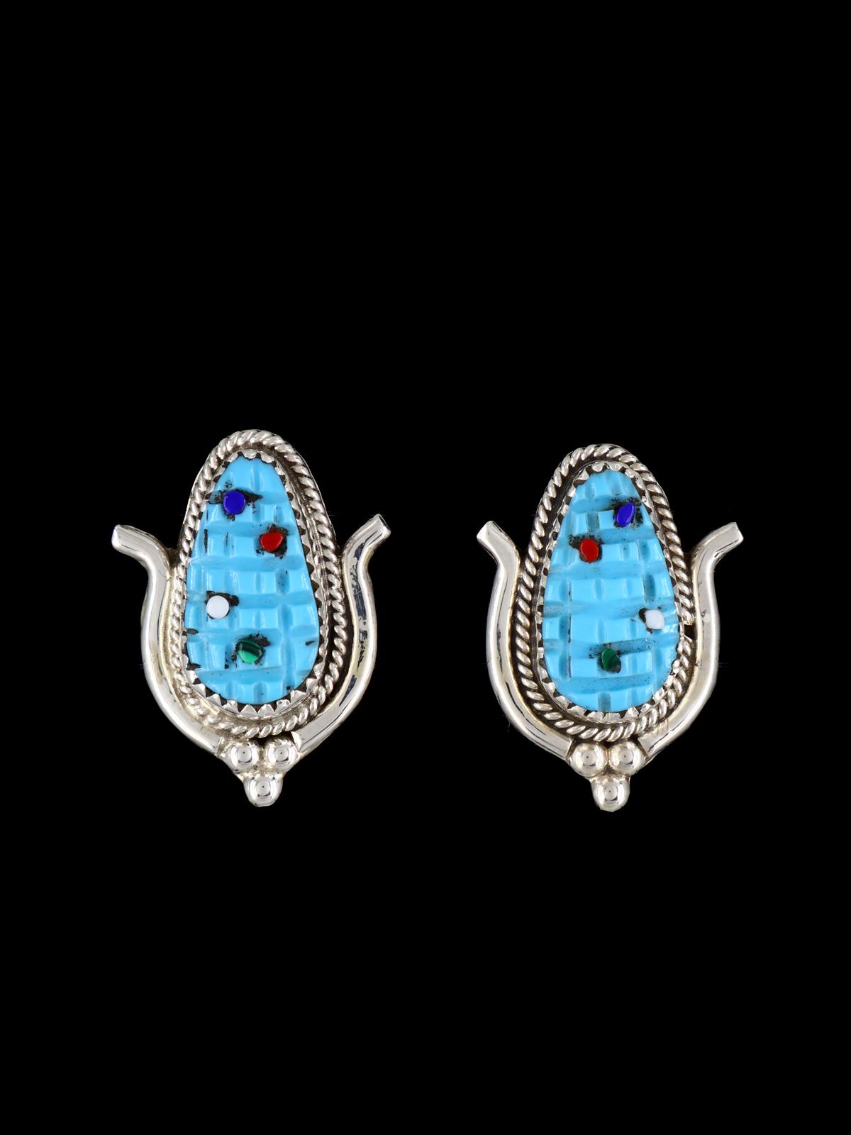 Native American Jewelry Zuni Turquoise Corn Post Earrings - PuebloDirect.com
