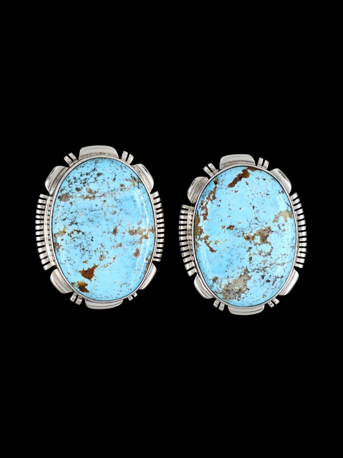 Native American Sterling Silver #8 Turquoise CLIP-ON Earrings - PuebloDirect.com