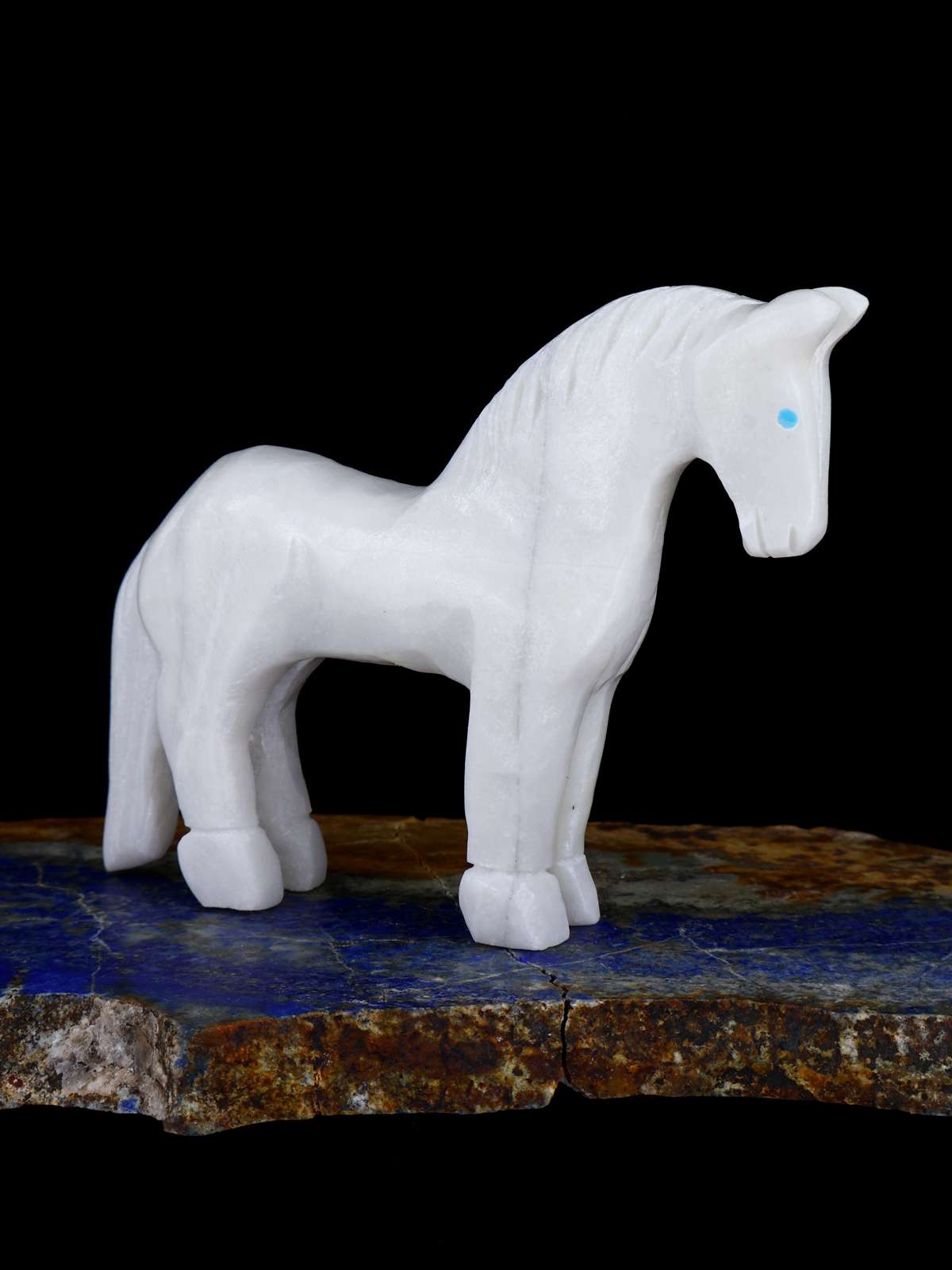 Grand cheval en marbre blanc Zuni Fetish