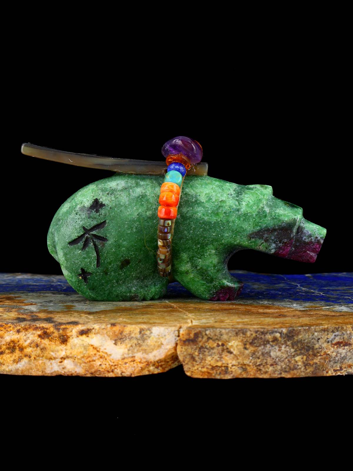 Ruby and Zoisite Bear Zuni Fetish - PuebloDirect.com