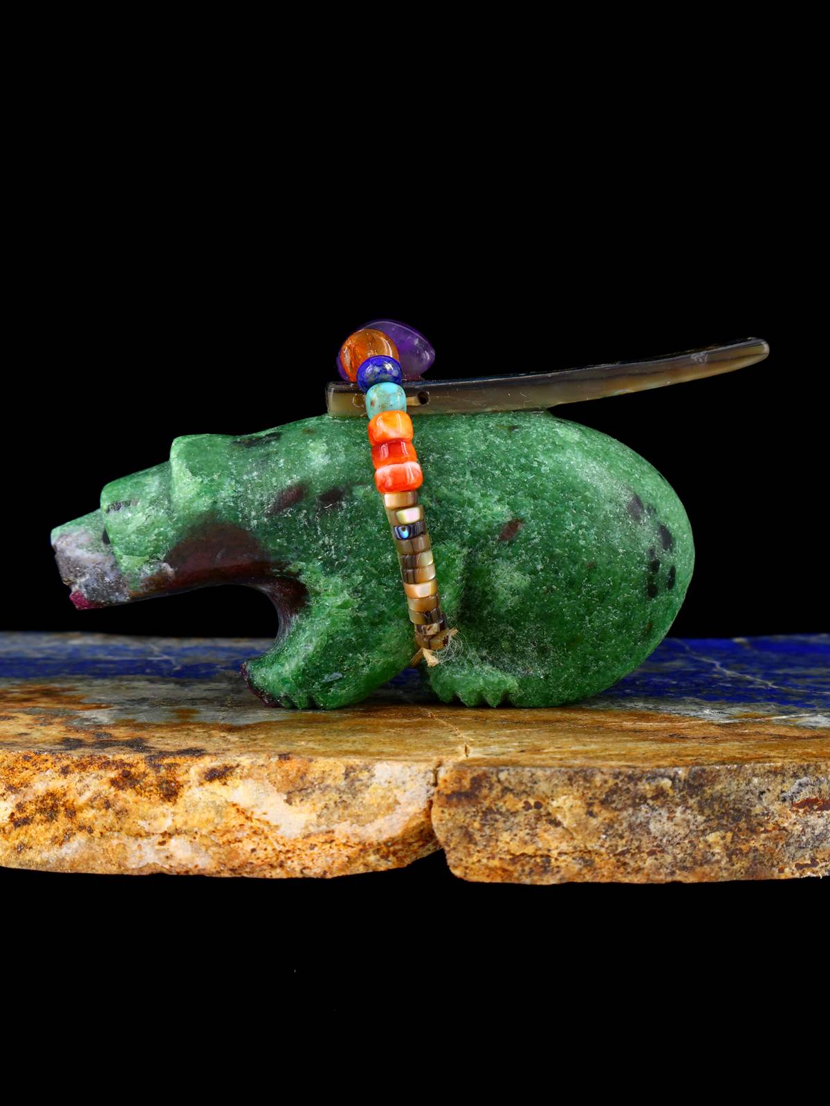 Ruby and Zoisite Bear Zuni Fetish - PuebloDirect.com