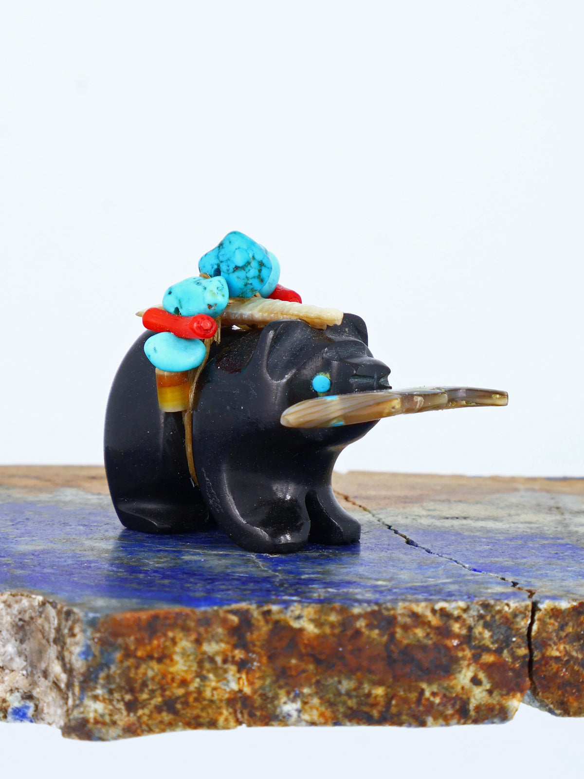 Black Marble Bear With Fish Zuni Fetish