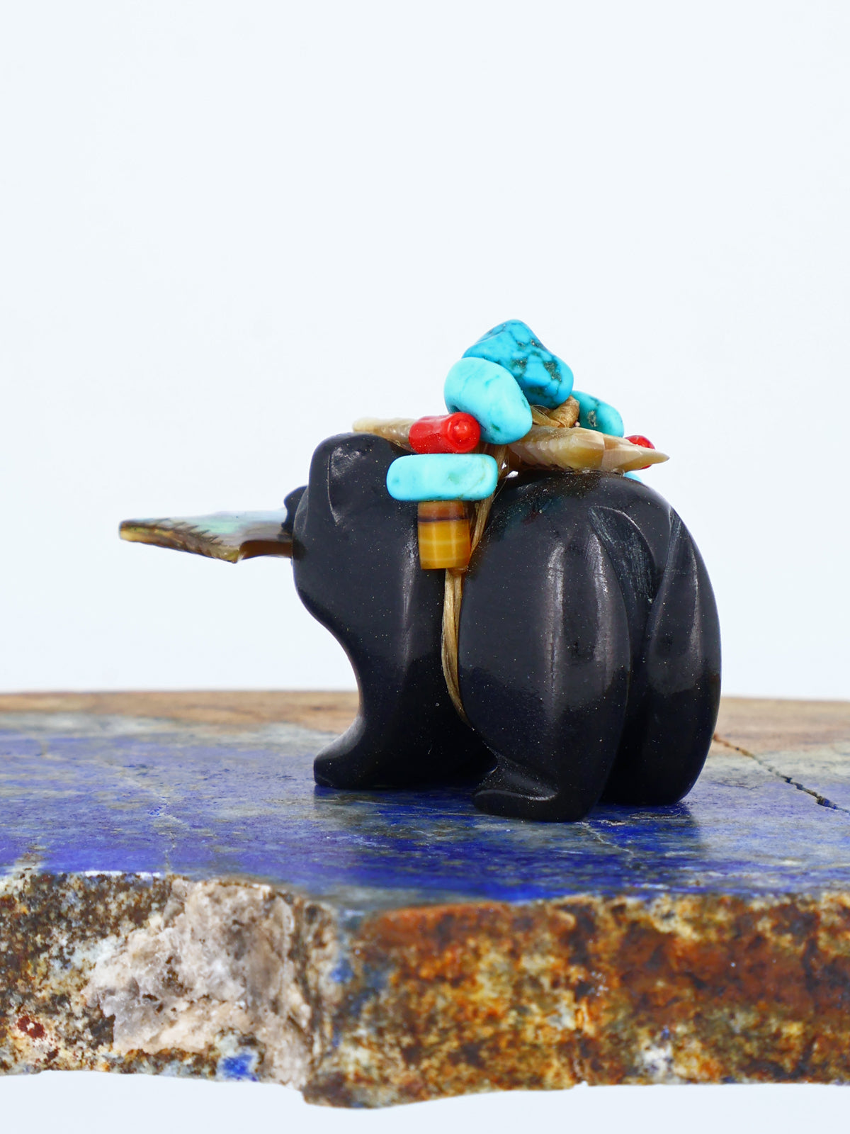 Black Marble Bear With Fish Zuni Fetish