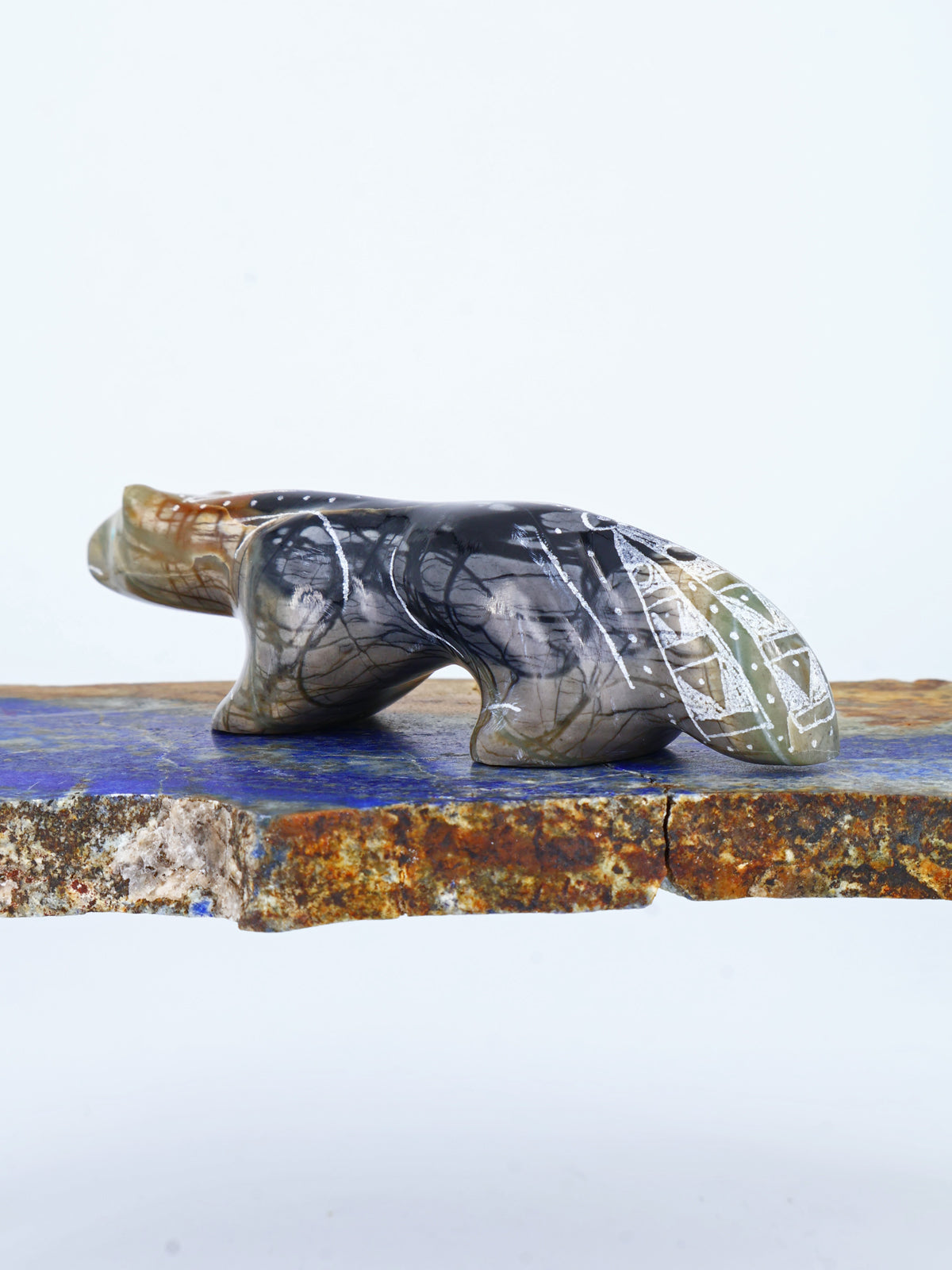 Etched Picasso Marble Wolf Zuni Fetish