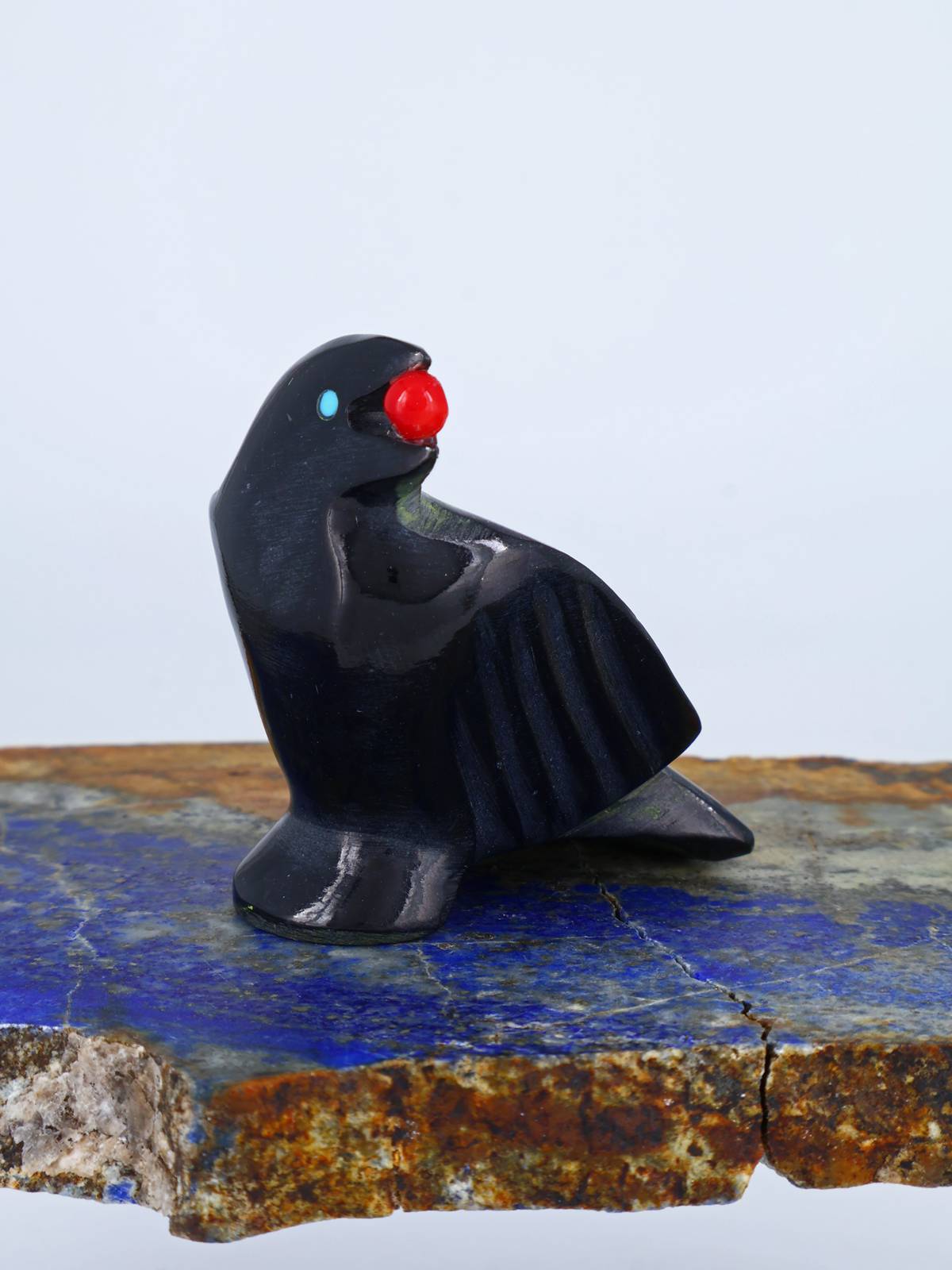 Fétiche Zuni Corbeau Marbre Noir