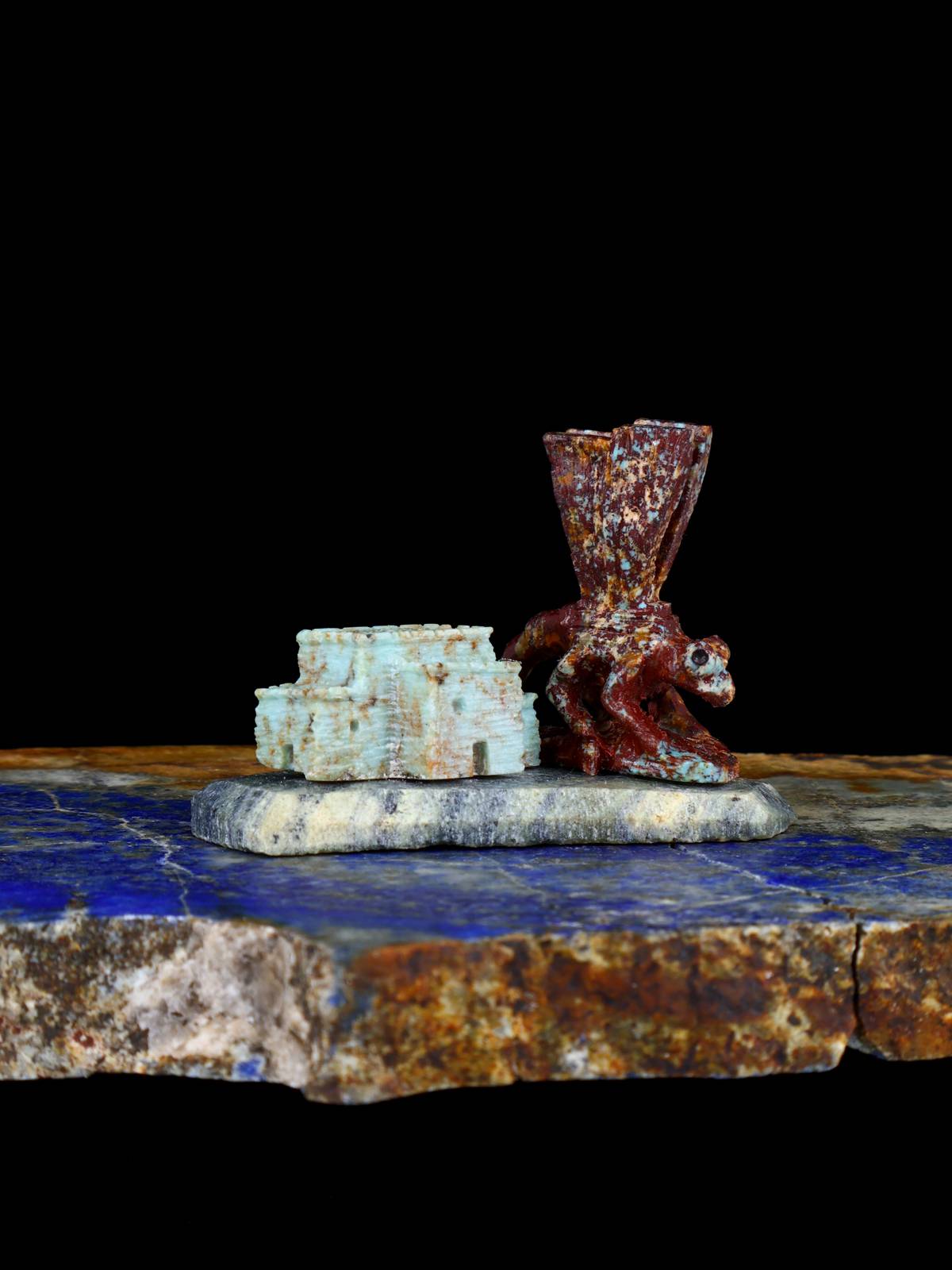Chrysocolla Pueblo Scene Zuni Fetish Carving