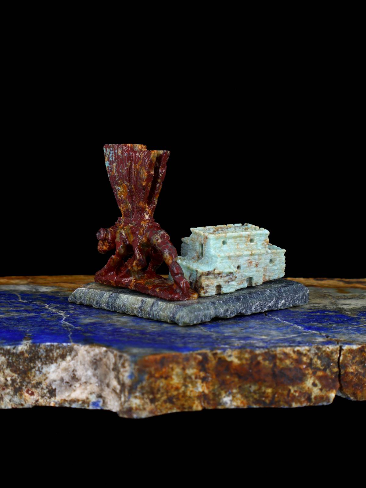 Chrysocolla Pueblo Scene Zuni Fetish Carving
