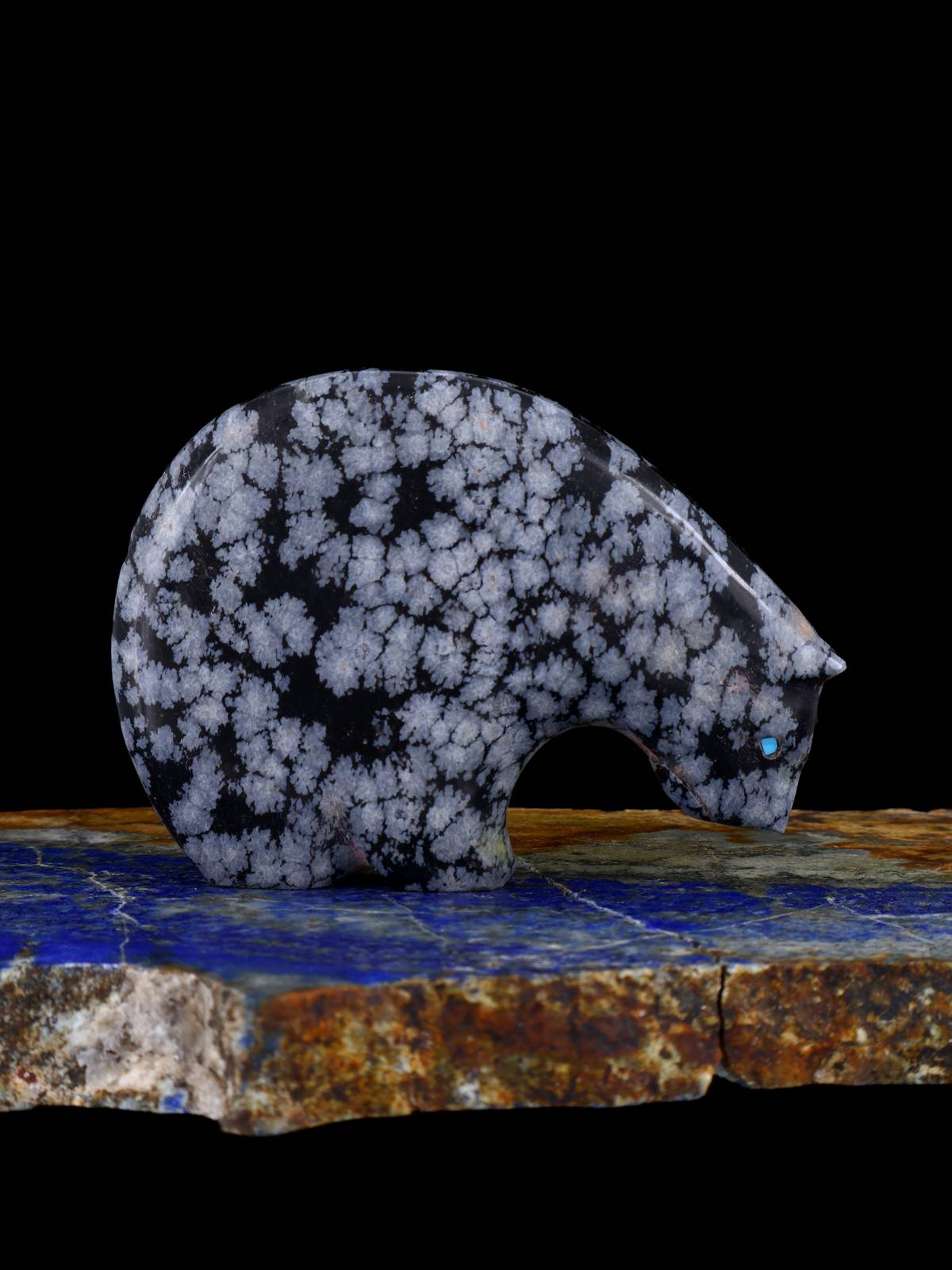 Snowflake Obsidian Medicine Bear Zuni Fetish