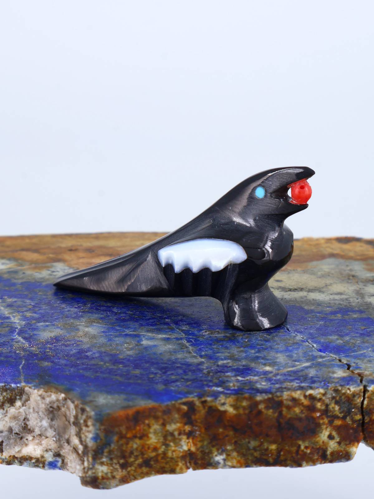 Fetiche Zuni de la Urraca de Mármol Negro