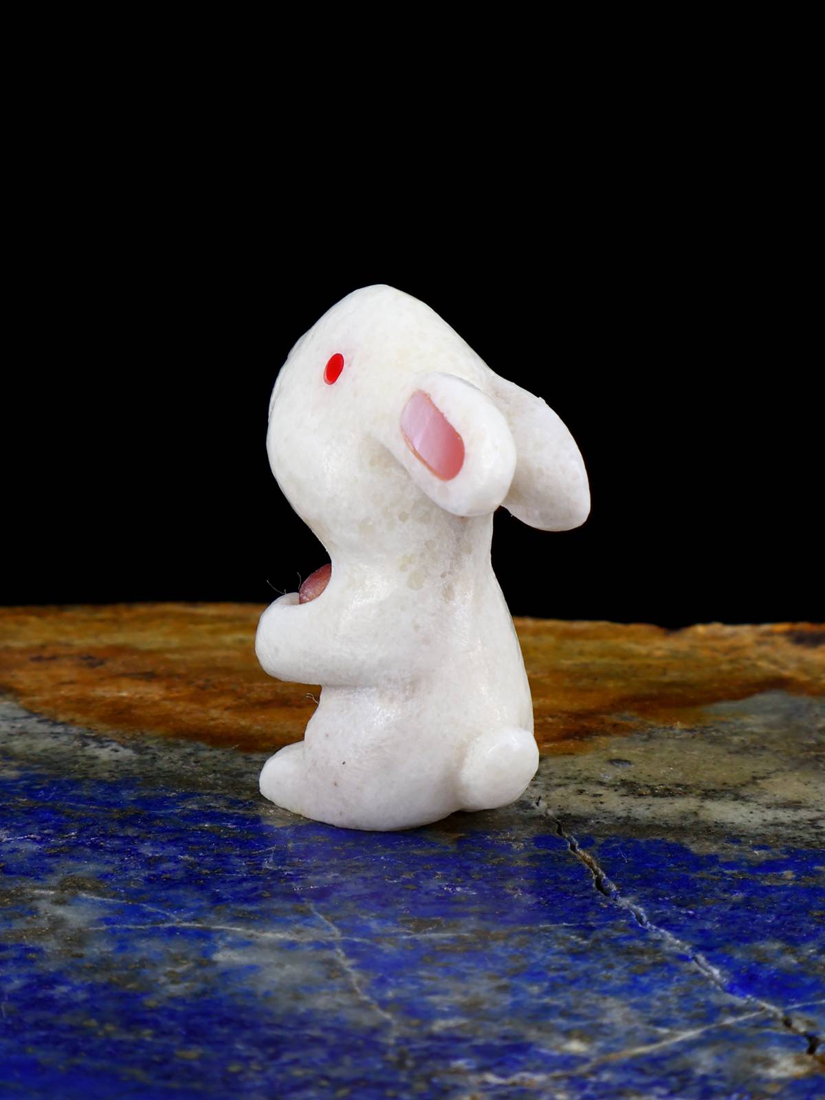 White Marble Lots of Love Rabbit Zuni Fetish