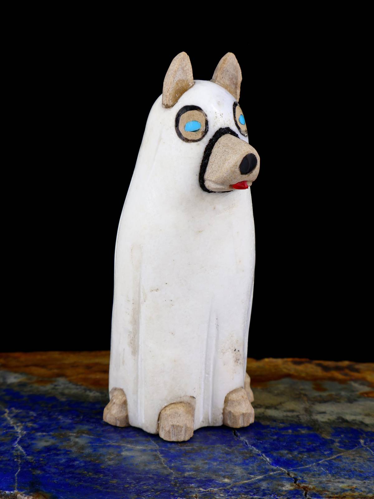 White Marble Spooky Ghost Dog Zuni Fetish