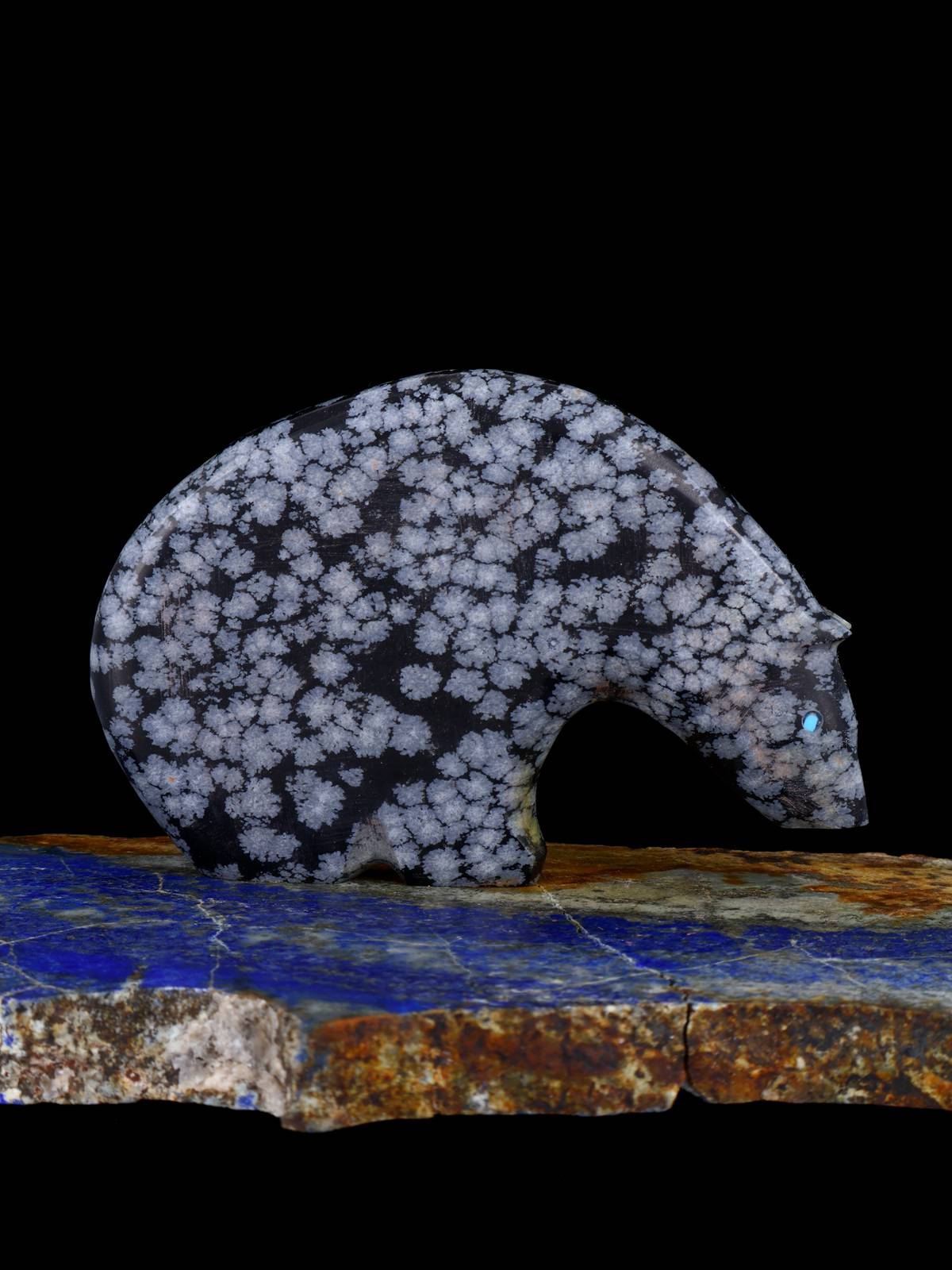 Snowflake Obsidian Medicine Bear Zuni Fetish