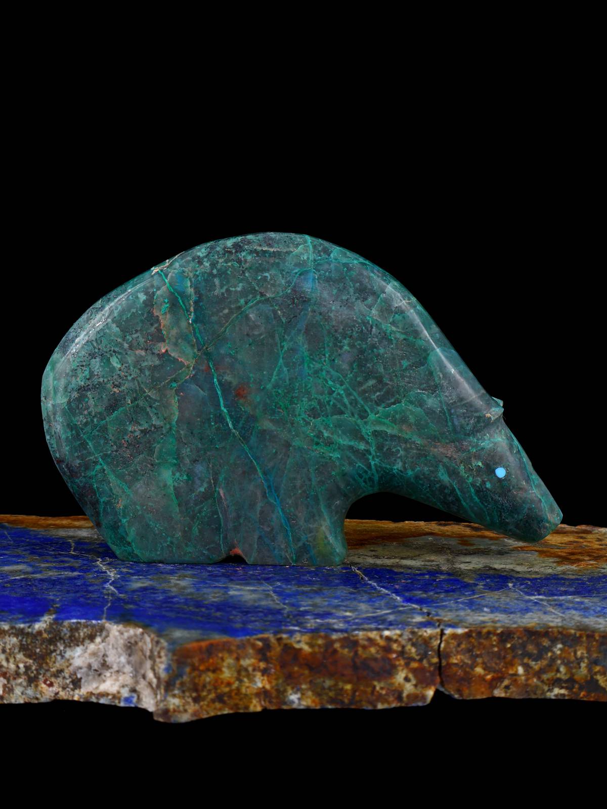 Spiderweb Chrysocolla Medicine Bear Zuni Fetish