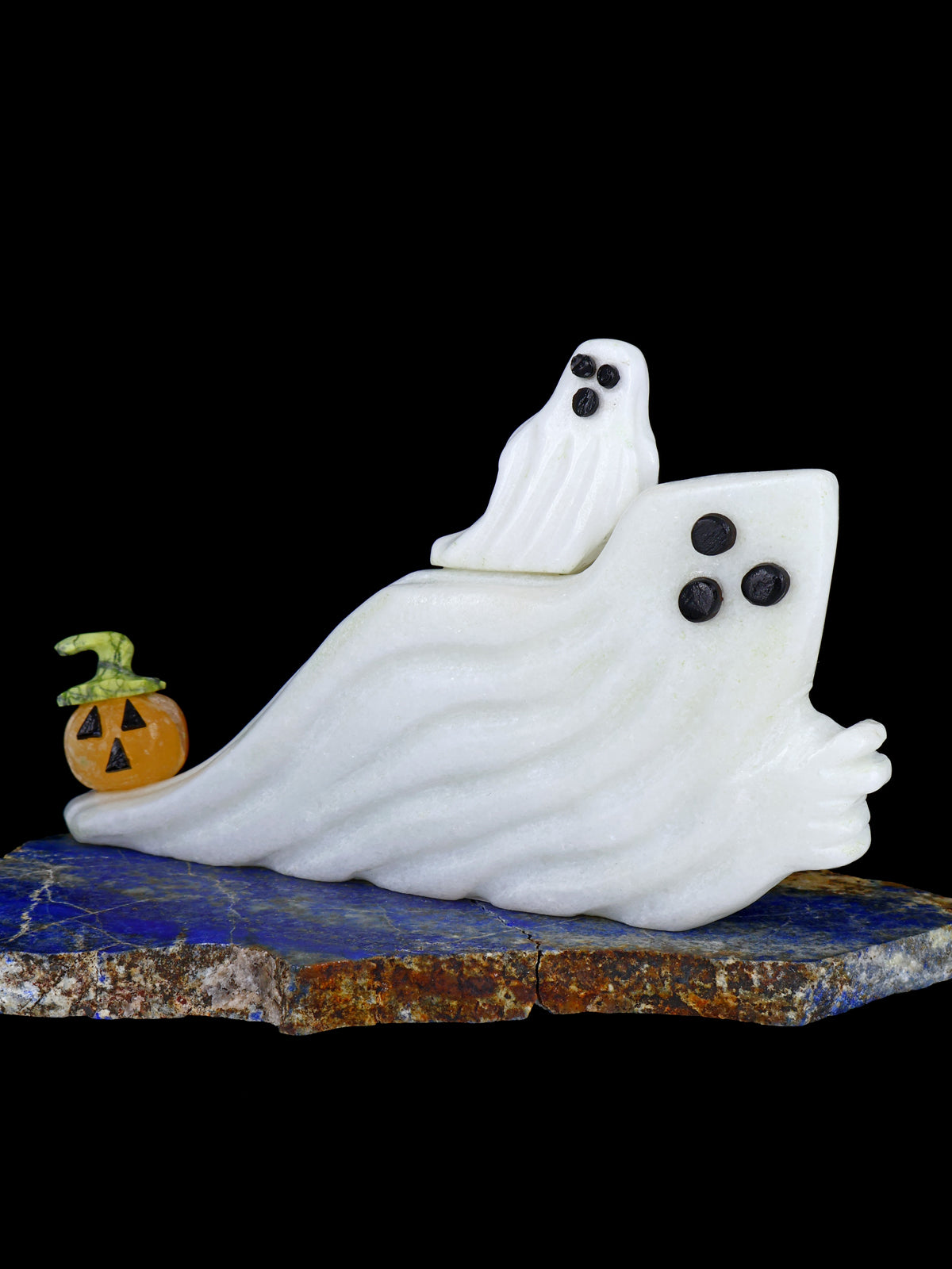 Large White Marble Ghost Family With Pumpkin Zuni Fetish