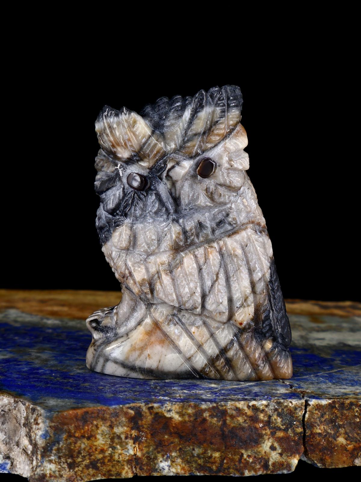 Picasso Marble Owl Zuni Fetish - PuebloDirect.com