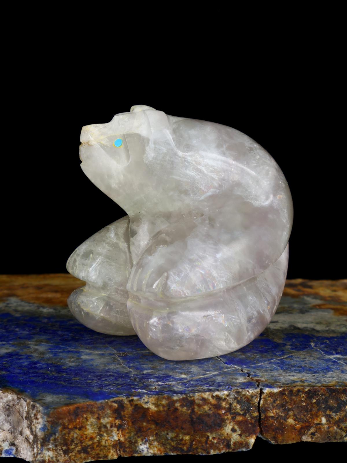 Selenite Bear Zuni Fetish Carving - PuebloDirect.com