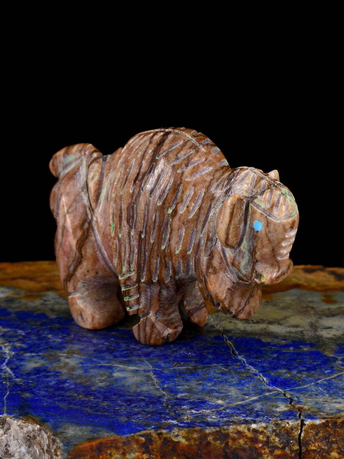 Serpentine Bison Navajo Stone Carving - PuebloDirect.com