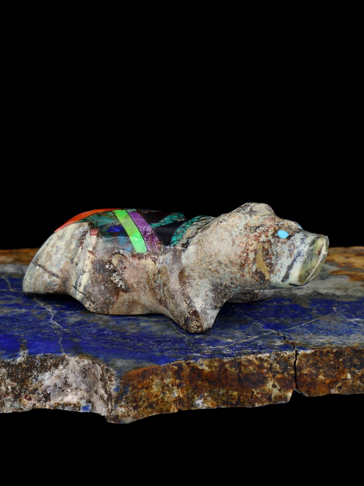 Serpentine Mosaic Wolf Zuni Fetish Carving - PuebloDirect.com