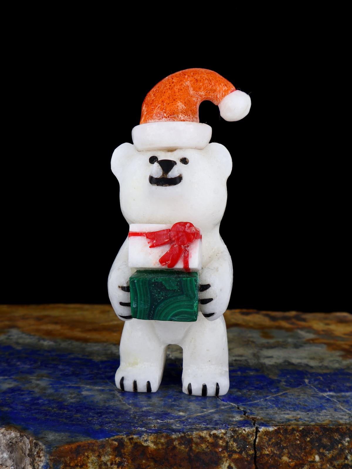 White Marble Santa Bear Zuni Fetish