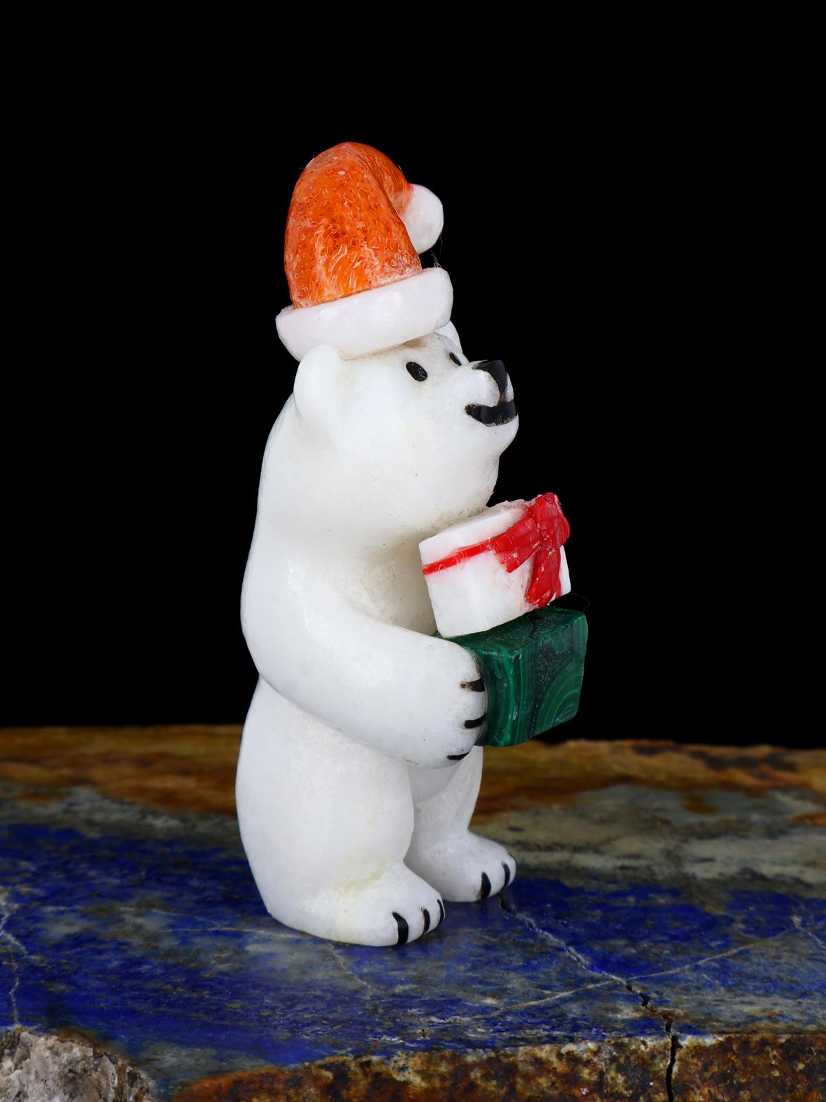 White Marble Santa Bear Zuni Fetish