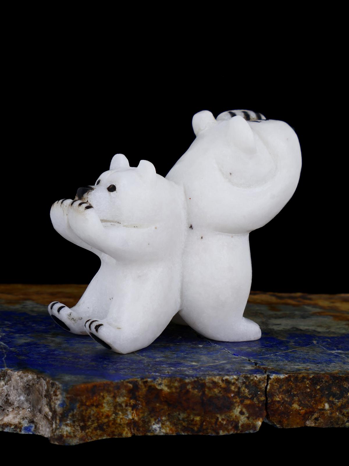 White Marble Bear Couple Zuni Fetish