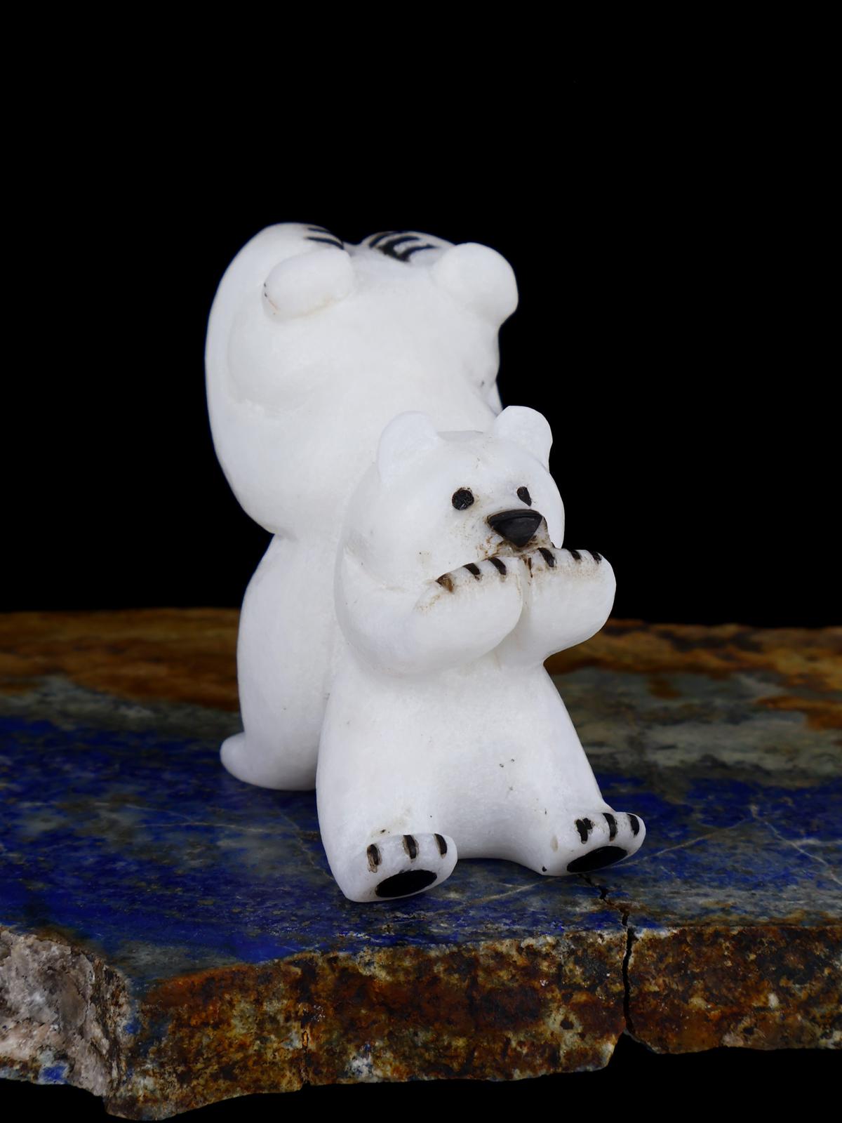 White Marble Bear Couple Zuni Fetish