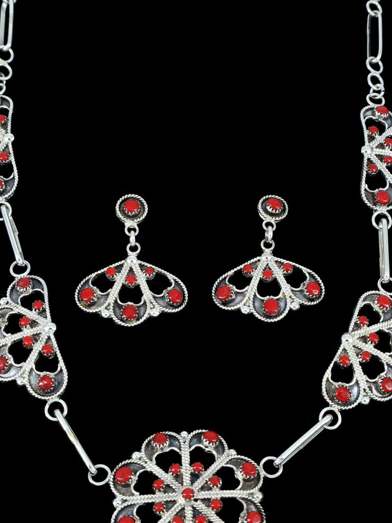 Native American Coral Necklace and Earring Set - PuebloDirect.com