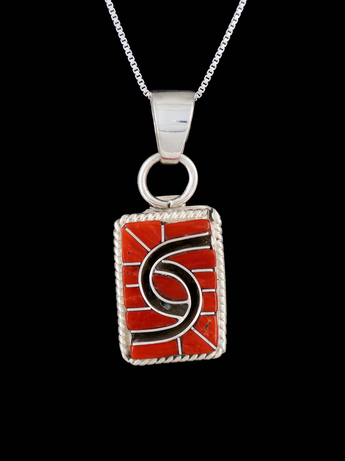Coral Sterling Silver Zuni Inlay Pendant - PuebloDirect.com