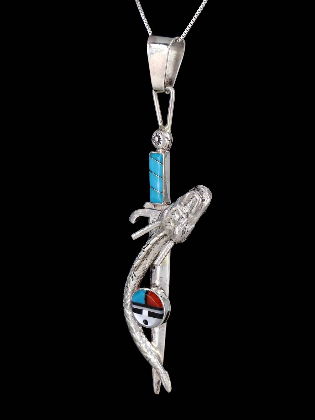 Zuni Inlay Turquoise and Coral Kolowisi Pendant - PuebloDirect.com