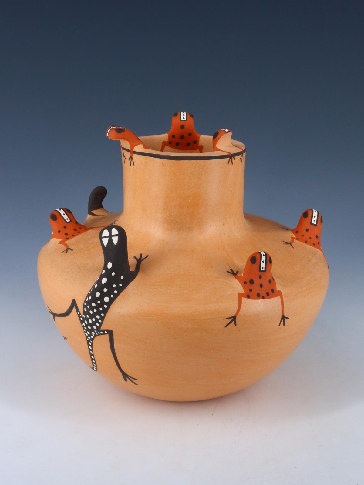 Cuenco de cerámica de lagarto Zuni Pueblo enrollado a mano