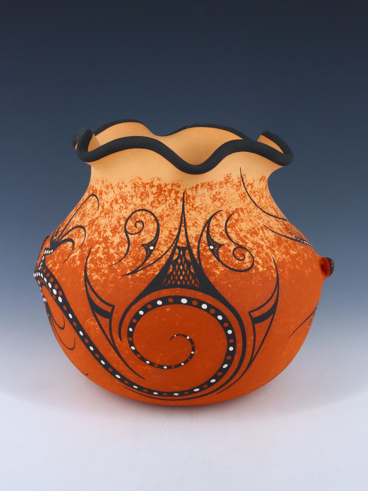 Zuni Pueblo Lagarto Jarrón de Cerámica Hecho a Mano