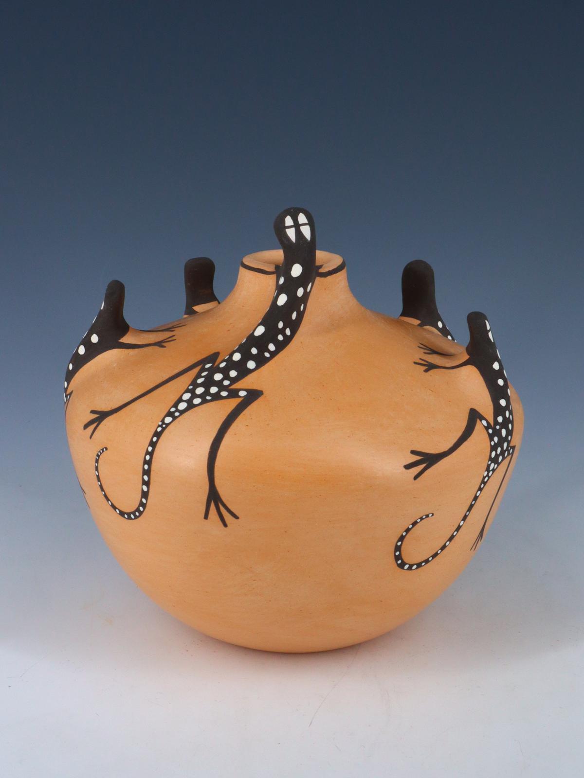 Cuenco de cerámica de lagarto Zuni Pueblo enrollado a mano